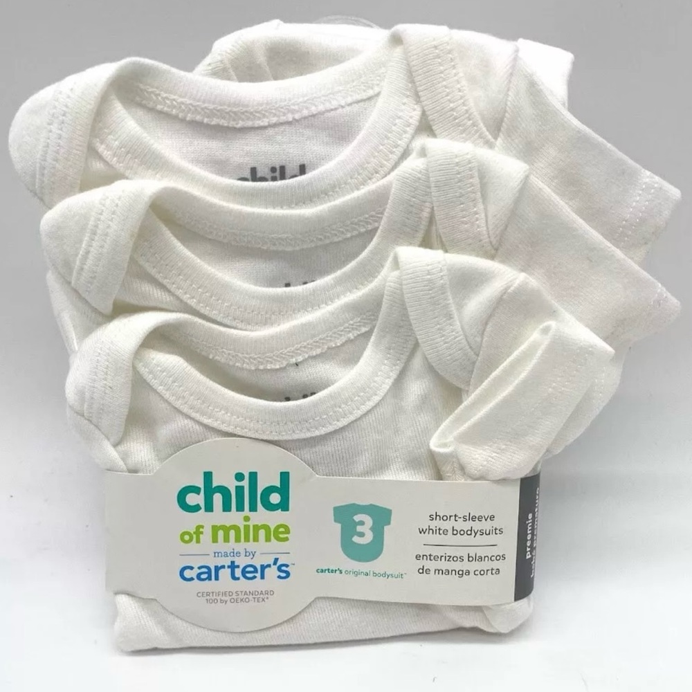 NWT Child of Mine Short Sleeve White Bodysuit 3 Pack Preemie